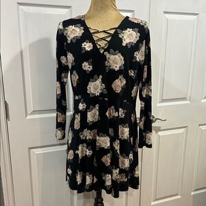 J for Justify Black Floral Long Sleeve Dress